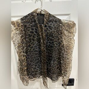 Zara basic Ladies Blouse Leopard Animal Print Size L